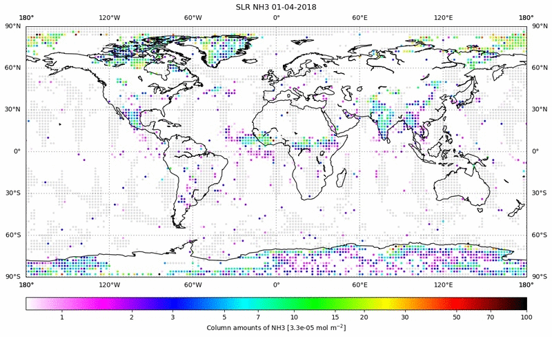Global map of NH3 in April 2018