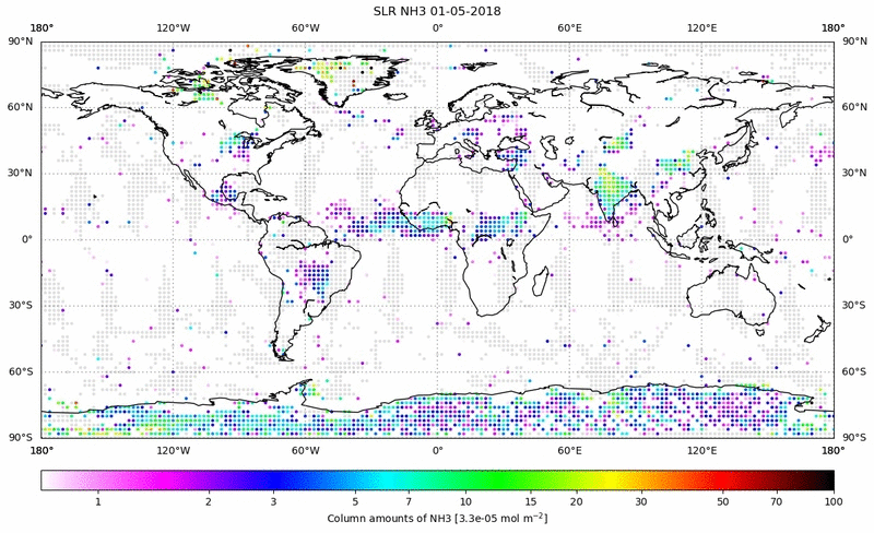 Global map of NH3 in May 2018