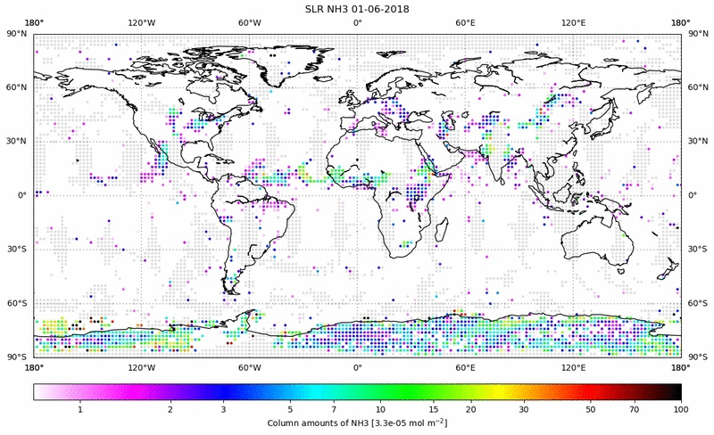 Global map of NH3 in June 2018