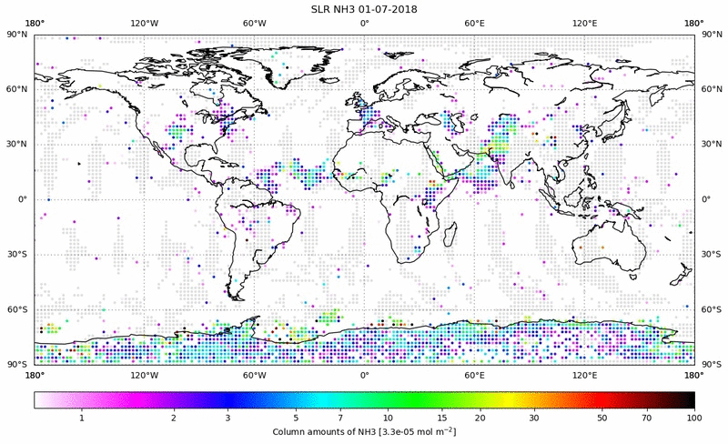 Global map of NH3 in July 2018