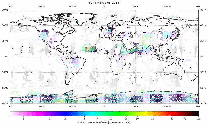 Global map of NH3 in August 2018