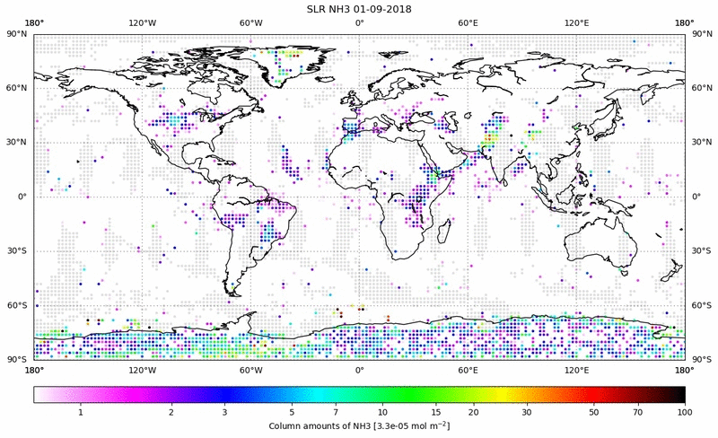 Global map of NH3 in September 2018