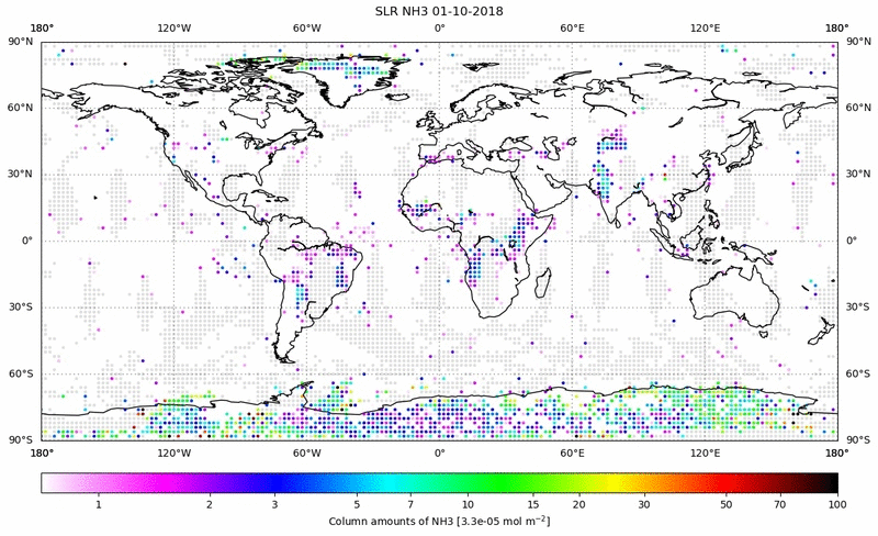 Global map of NH3 in October 2018
