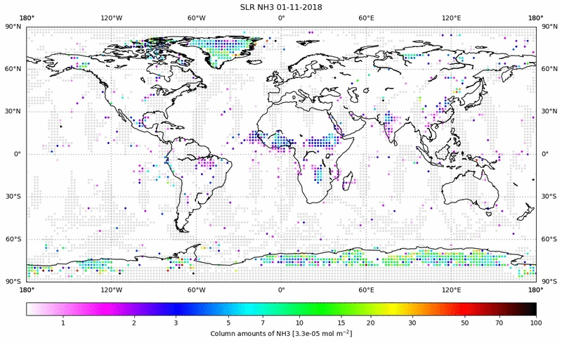 Global map of NH3 in November 2018