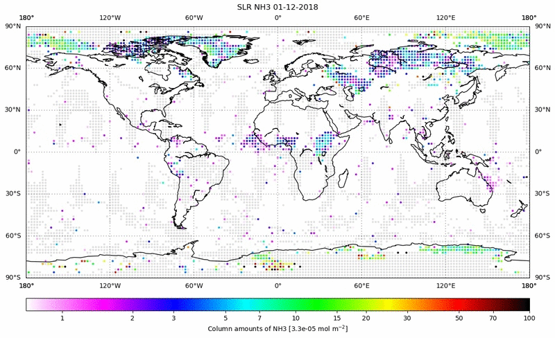 Global map of NH3 in December 2018