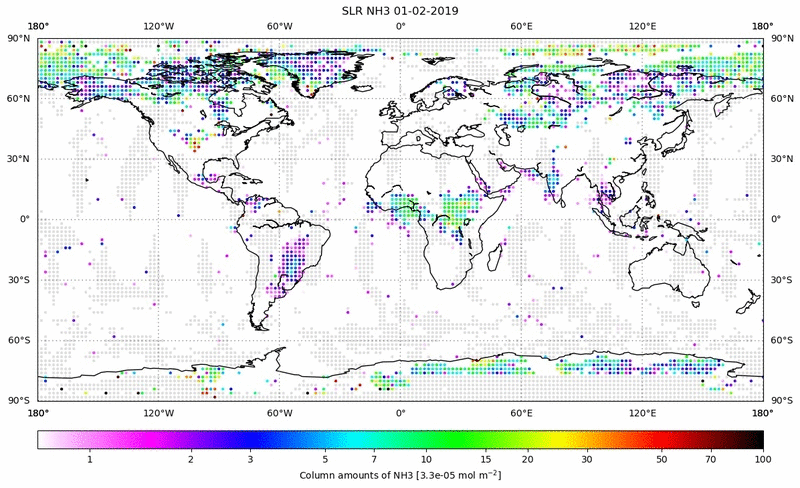 Global map of NH3 in February 2019