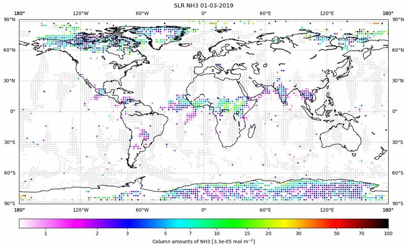 Global map of NH3 in March 2019