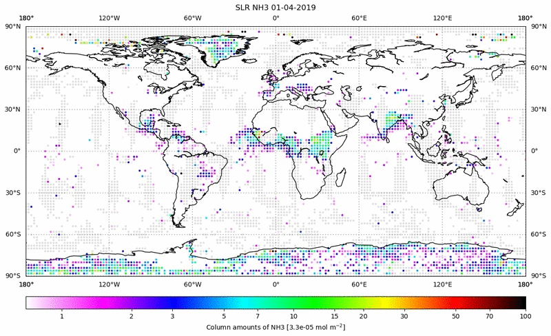 Global map of NH3 in April 2019