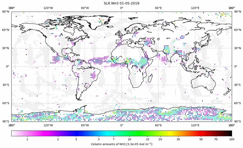 Global map of NH3 in May 2019