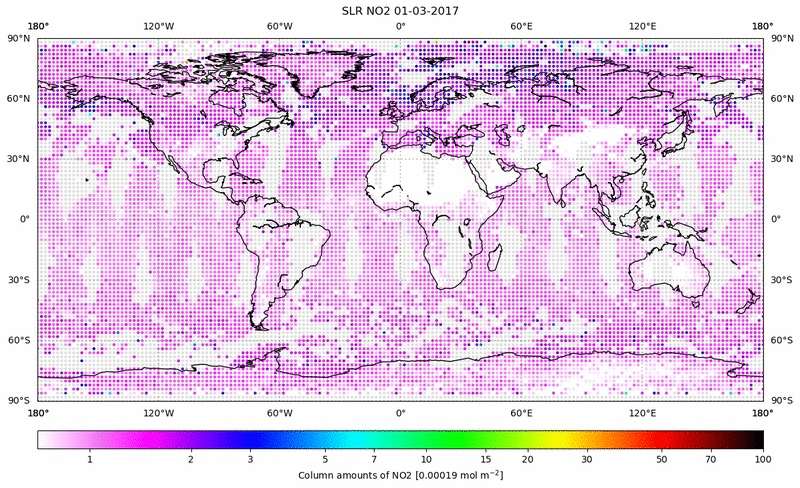 Global map of NO2 in March 2017