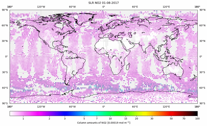 Global map of NO2 in August 2017