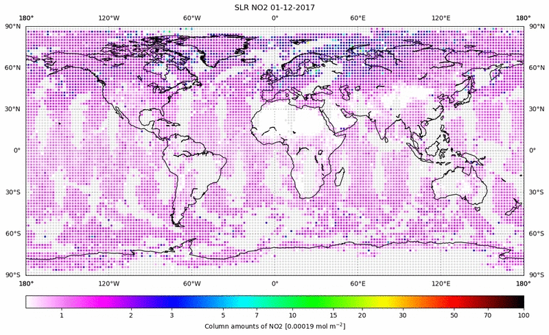 Global map of NO2 in December 2017