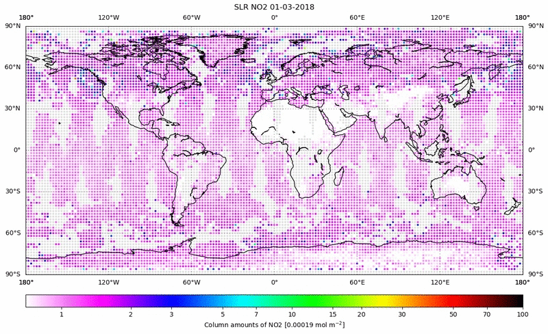 Global map of NO2 in March 2018