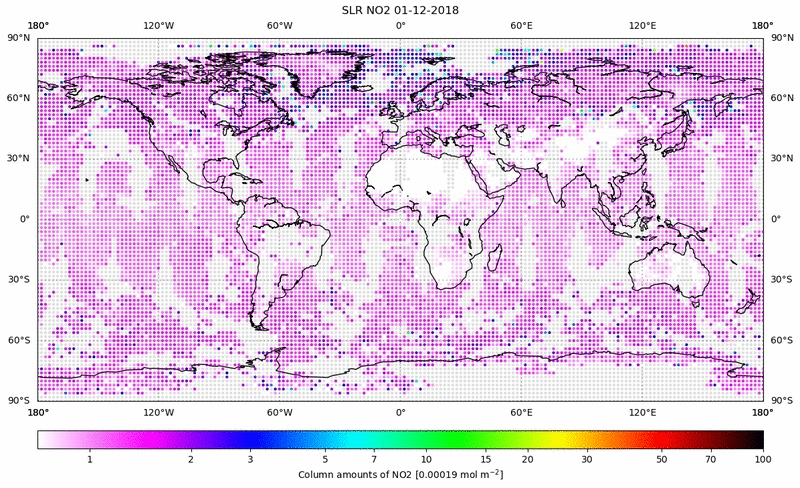 Global map of NO2 in December 2018