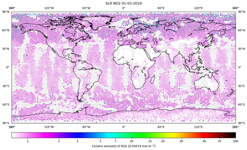 Global map of NO2 in March 2019