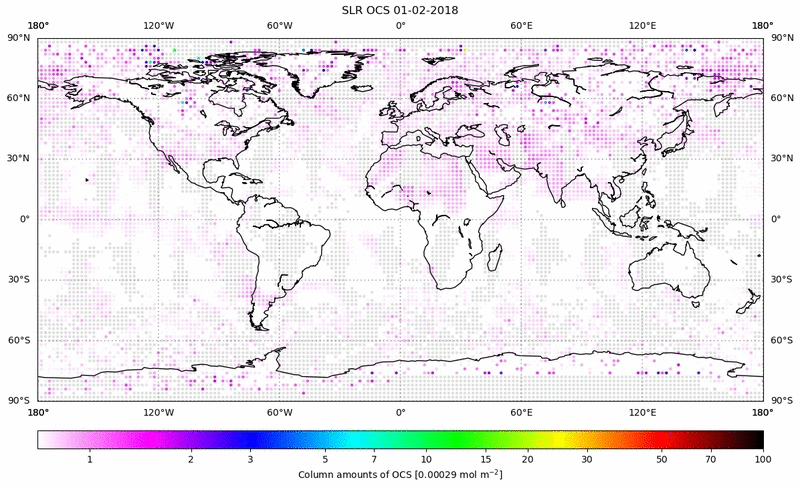 Global map of OCS in February 2018