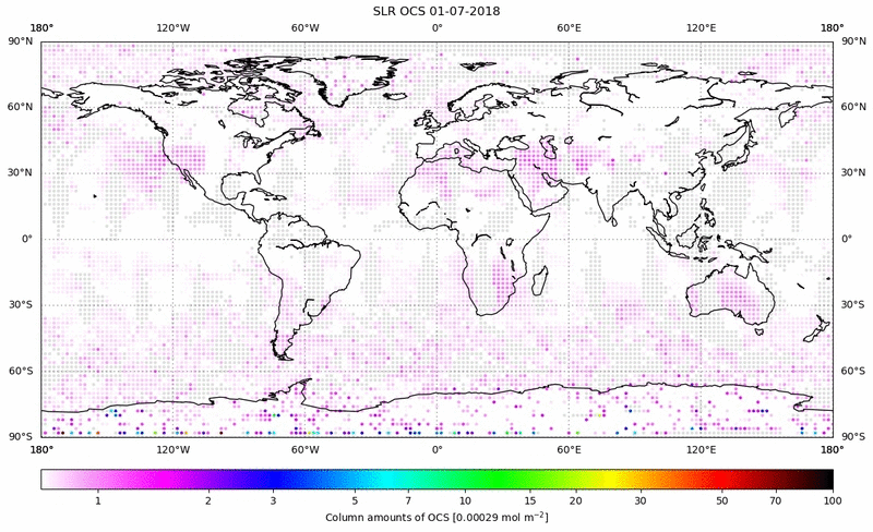 Global map of OCS in July 2018