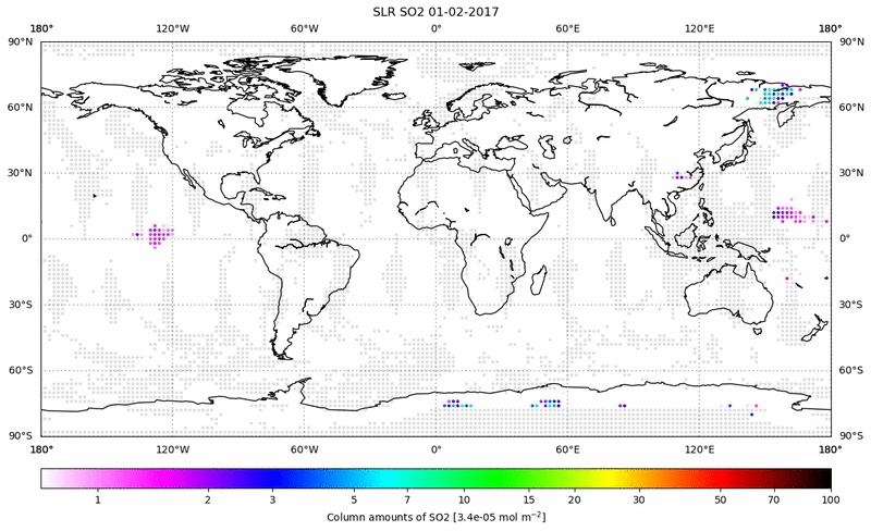Global map of SO2 in February 2017