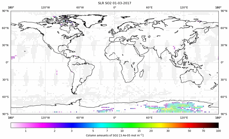 Global map of SO2 in March 2017