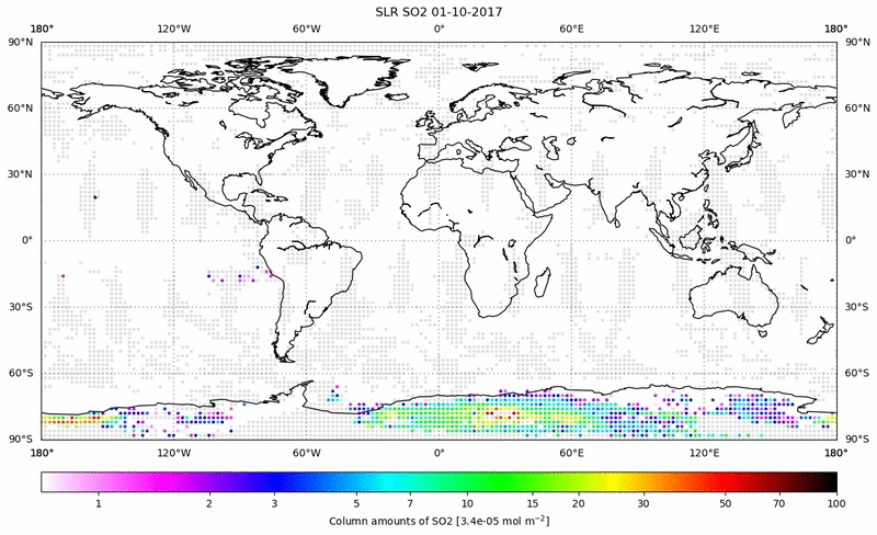 Global map of SO2 in October 2017