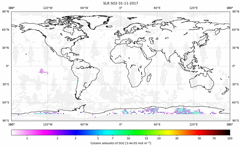 Global map of SO2 in November 2017