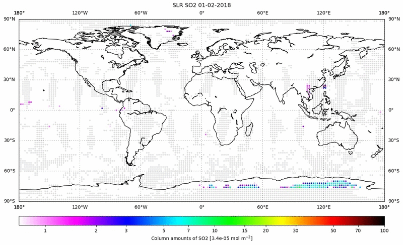 Global map of SO2 in February 2018