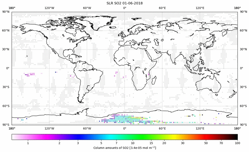 Global map of SO2 in June 2018