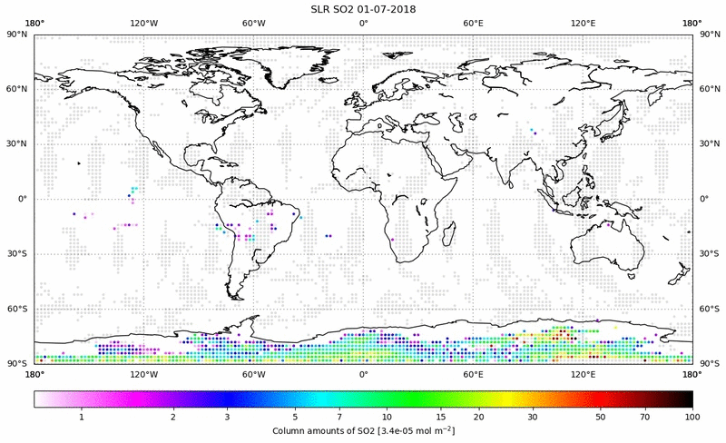 Global map of SO2 in July 2018
