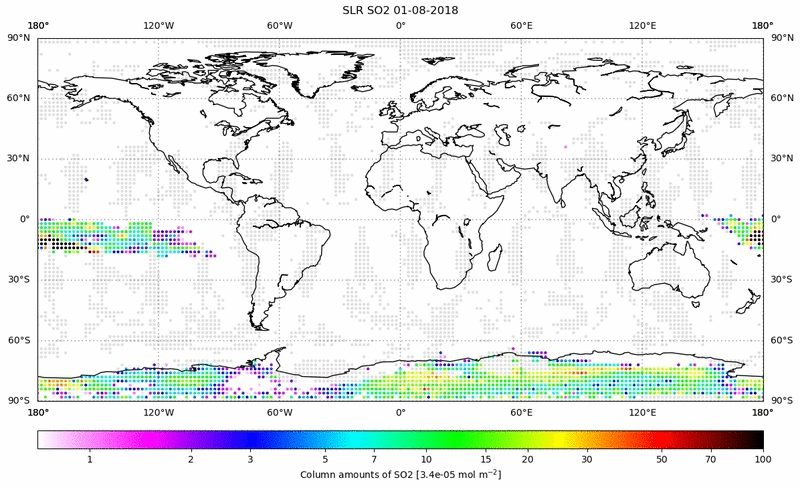 Global map of SO2 in August 2018