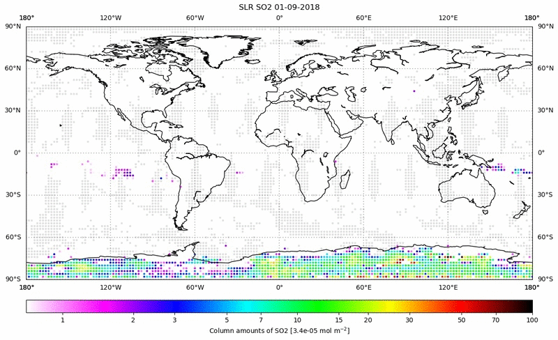 Global map of SO2 in September 2018