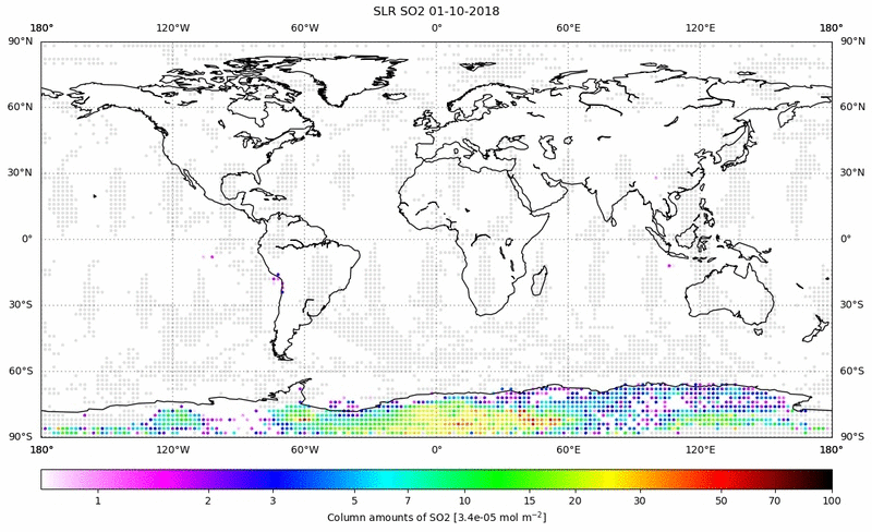 Global map of SO2 in October 2018
