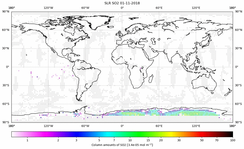 Global map of SO2 in November 2018