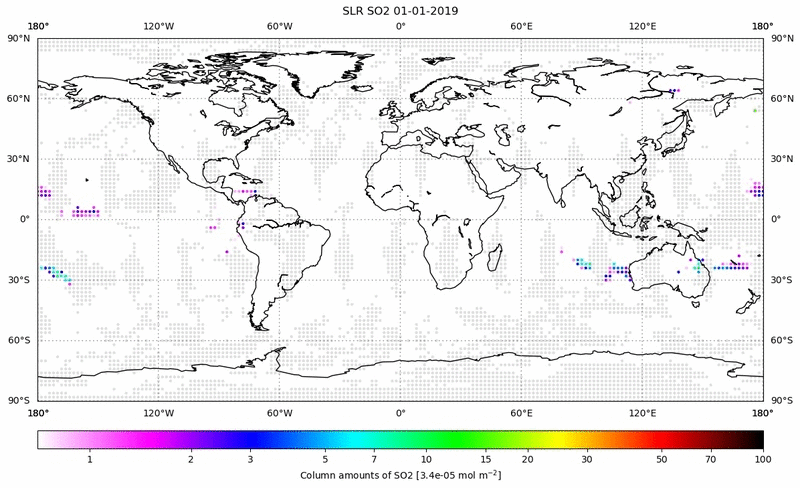Global map of SO2 in January 2019