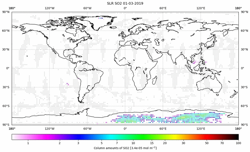 Global map of SO2 in March 2019