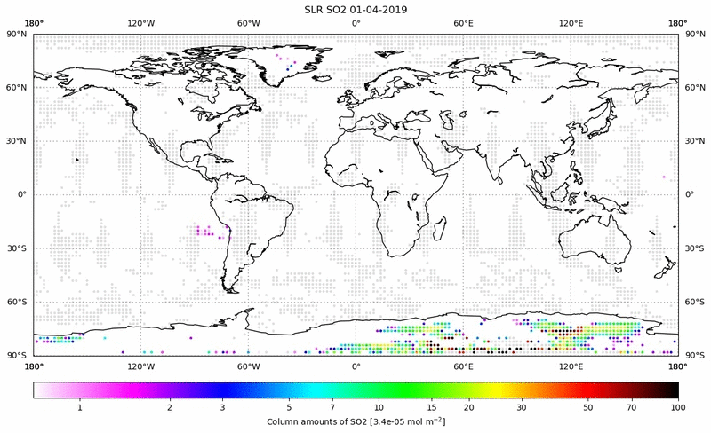 Global map of SO2 in April 2019