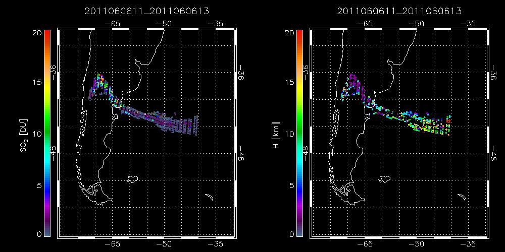 SO<sub>2</sub> amount and altitude 6 June 2011